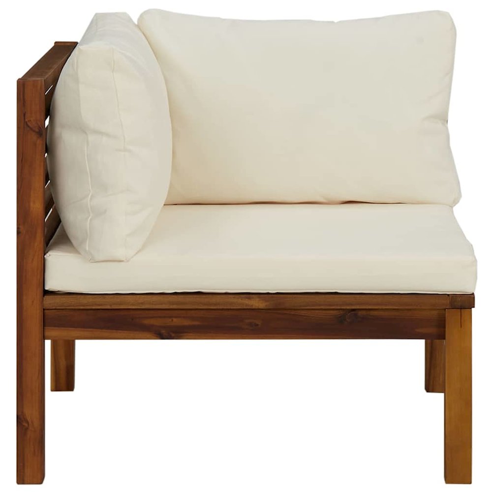 Corner Sofa Cream White Solid Acacia Wood, 100% Polyester Sturdy. Picture 3