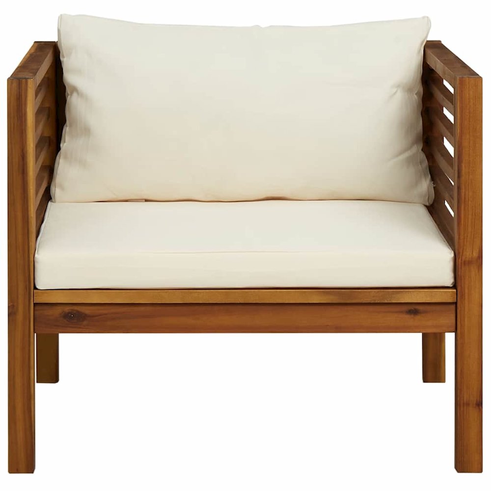 Garden Chair Cream White, Natural Wood. Picture 3