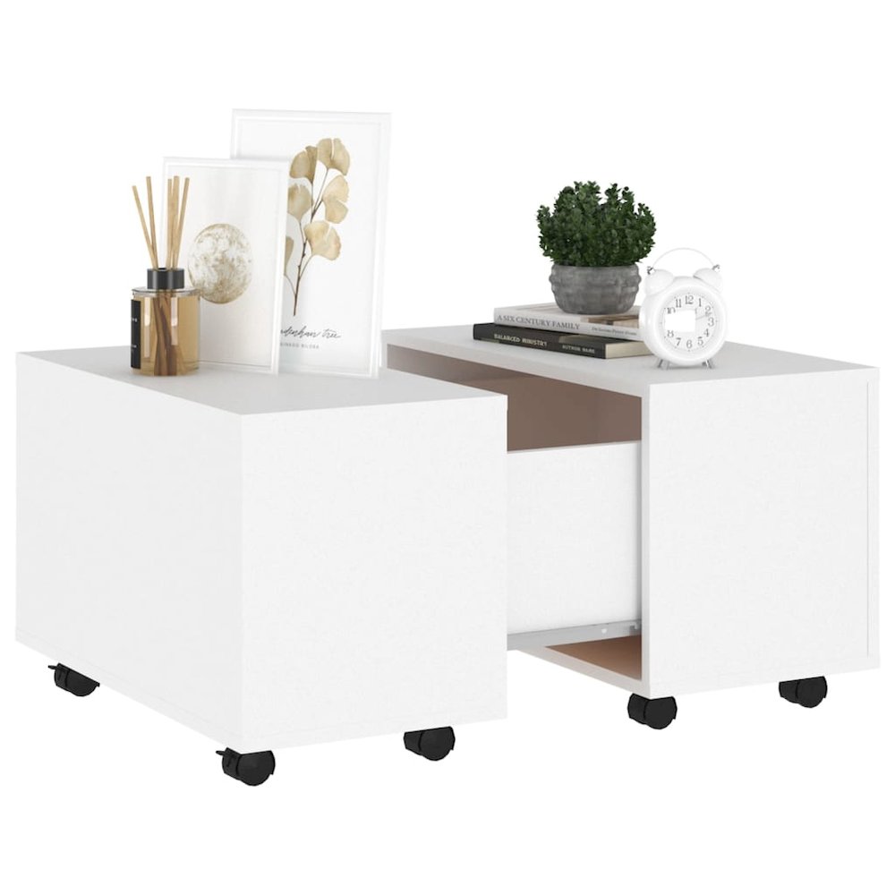 Coffee Table White Engineered wood Medium Extendable. Picture 4