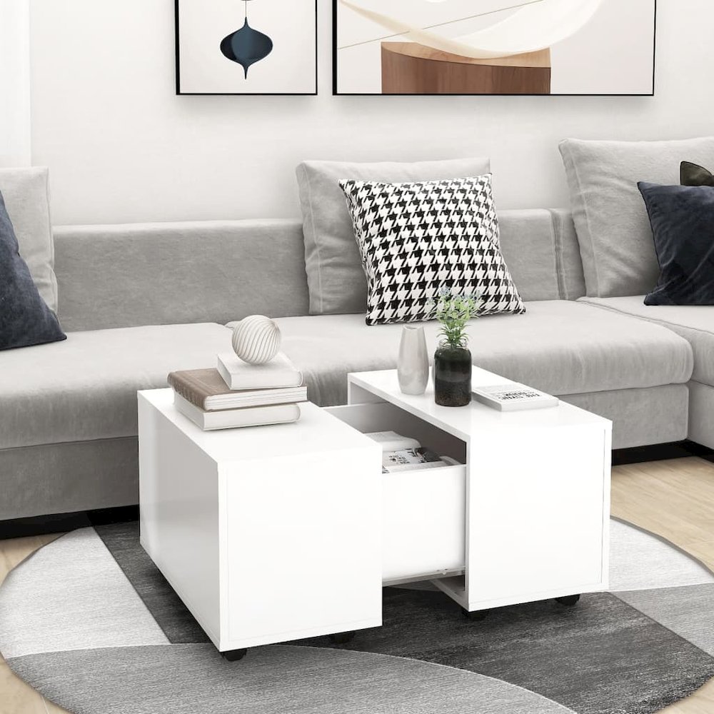 Coffee Table White Engineered wood Medium Extendable. Picture 1