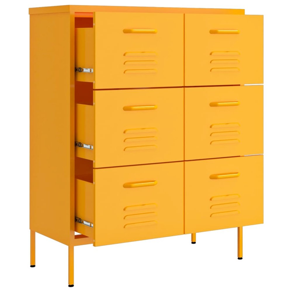 Drawer Cabinet Mustard Yellow Steel Medium Ball-Bearing. Picture 6