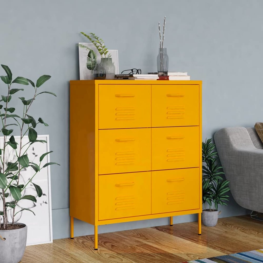 Drawer Cabinet Mustard Yellow Steel Medium Ball-Bearing. Picture 1