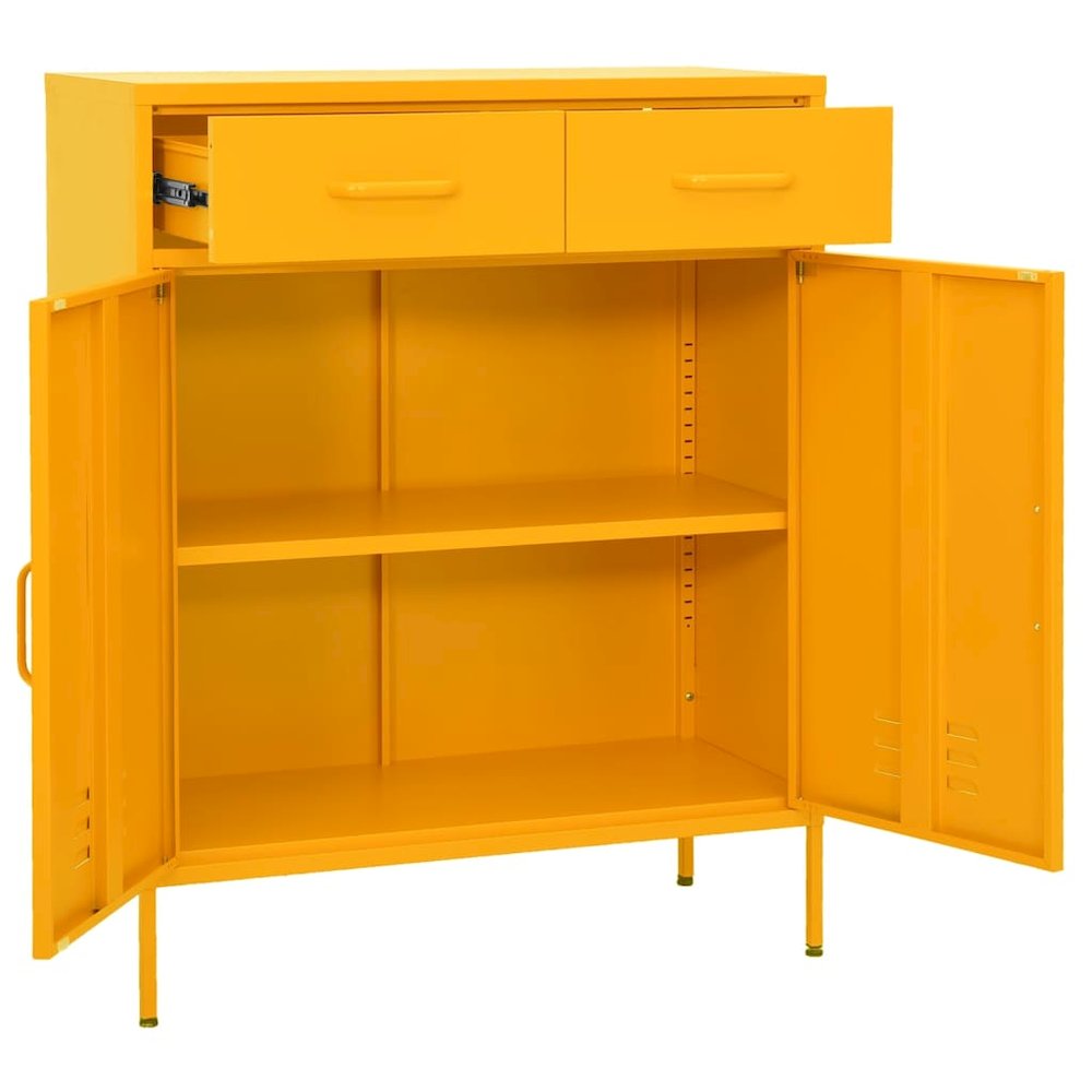 Storage Cabinet Mustard Yellow Steel Large Adjustable Feet. Picture 5