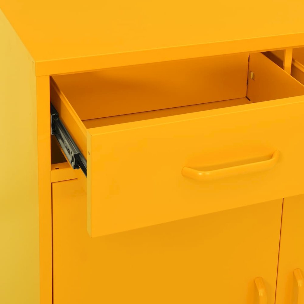 Storage Cabinet Mustard Yellow Steel Large Adjustable Feet. Picture 6