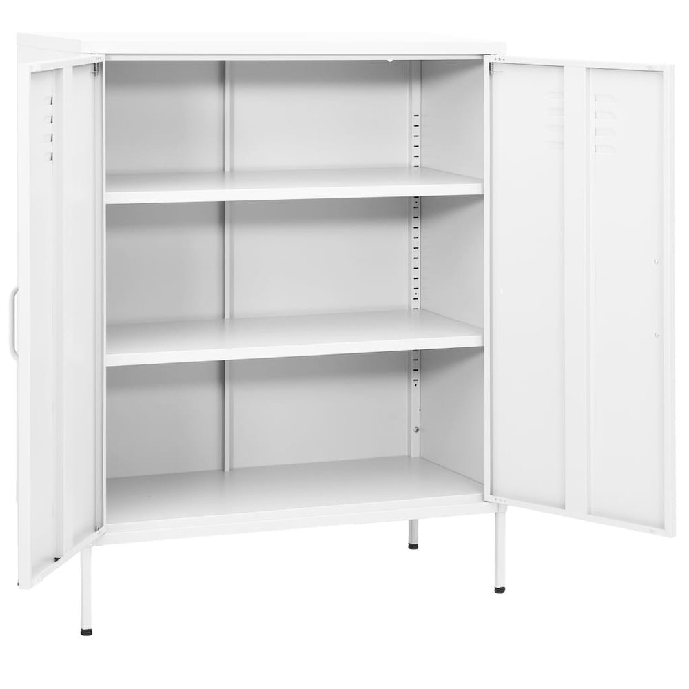 Storage Cabinet White Steel Medium Storage Cabinet Rectangular. Picture 2