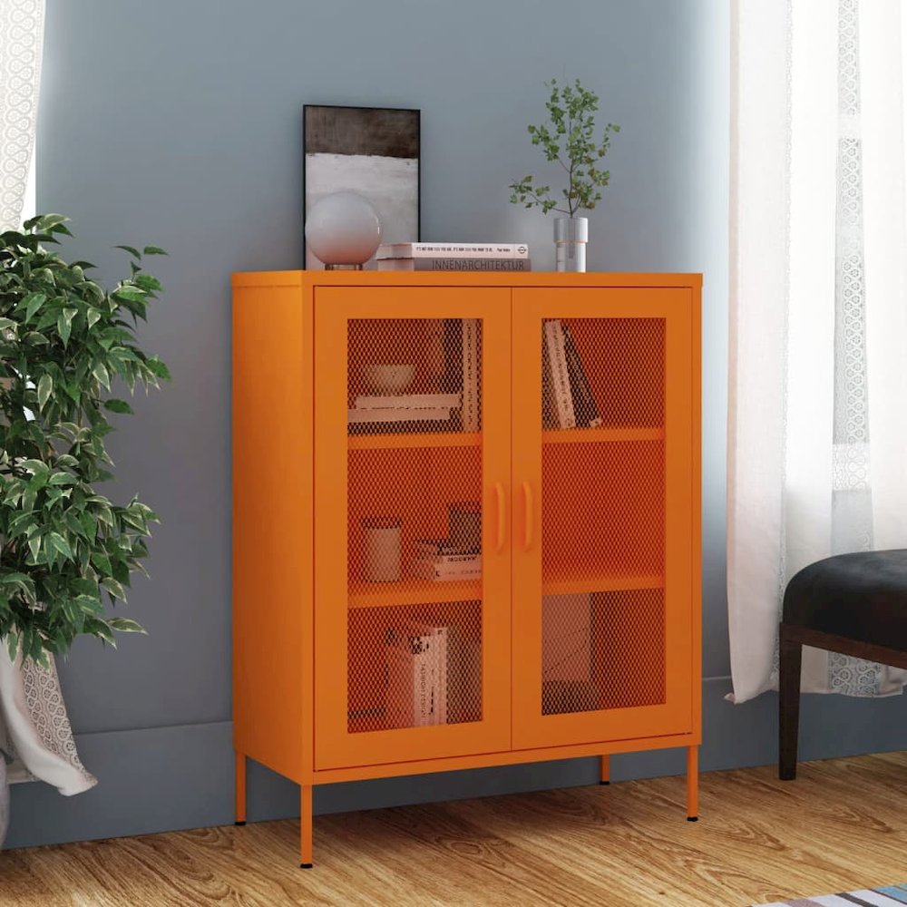 Storage Cabinet Orange Steel Medium Storage Cabinet Rectangular. Picture 1