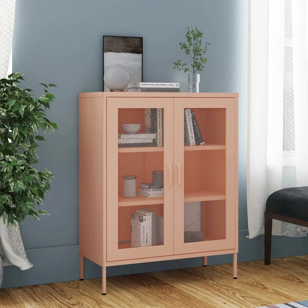 vidaXL Storage Cabinet Pink 31.5"x13.8"x40" Steel, 336175. Picture 1