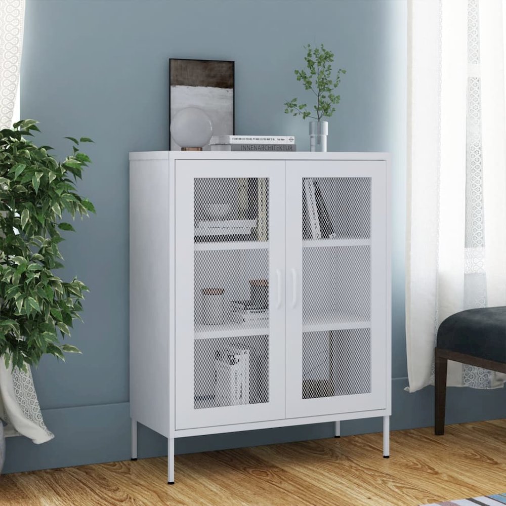 vidaXL Storage Cabinet White 31.5"x13.8"x40" Steel, 336179. Picture 1