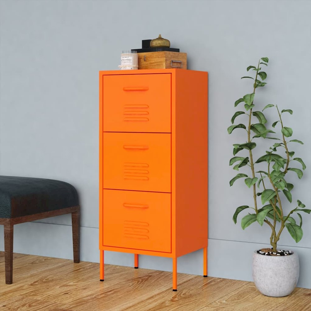 Storage Cabinet Orange Steel Medium Levelers Storage Cabinet. Picture 1