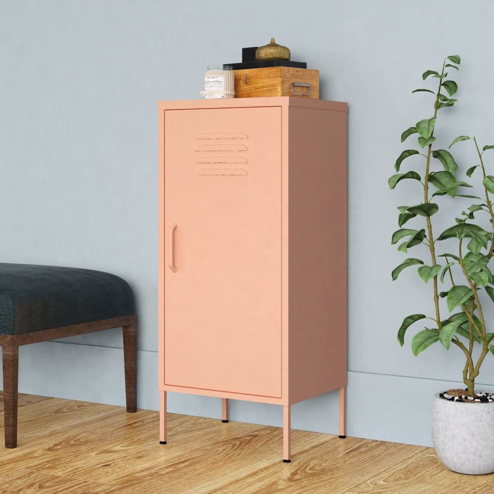 Storage Cabinet Pink Steel Medium Storage Cabinet Rectangular. Picture 1