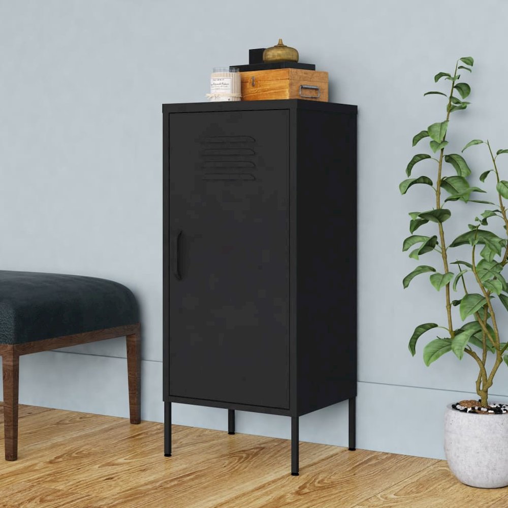 Storage Cabinet Black Steel Medium Storage Cabinet Rectangular. Picture 1