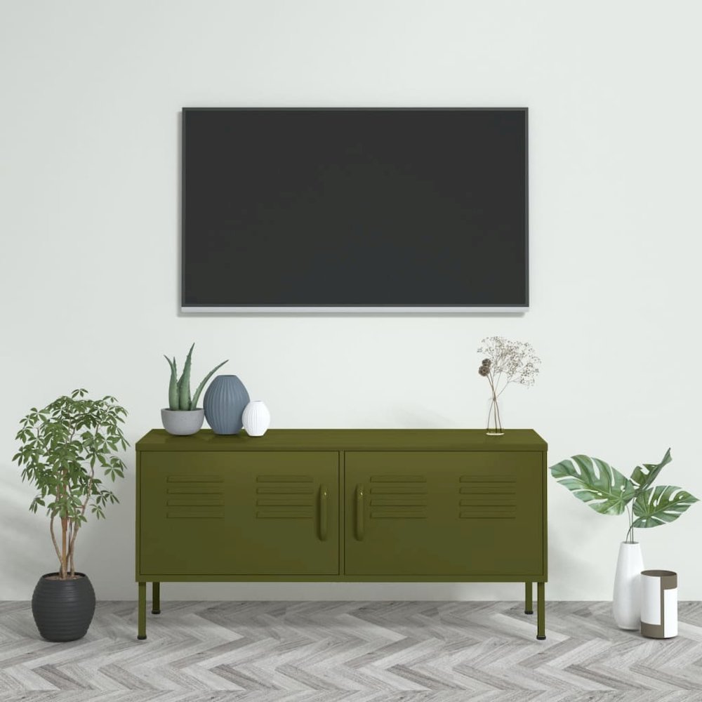 TV Cabinet Olive Green Steel 41.3 in x 13.8 in x 19.7 in. Picture 1