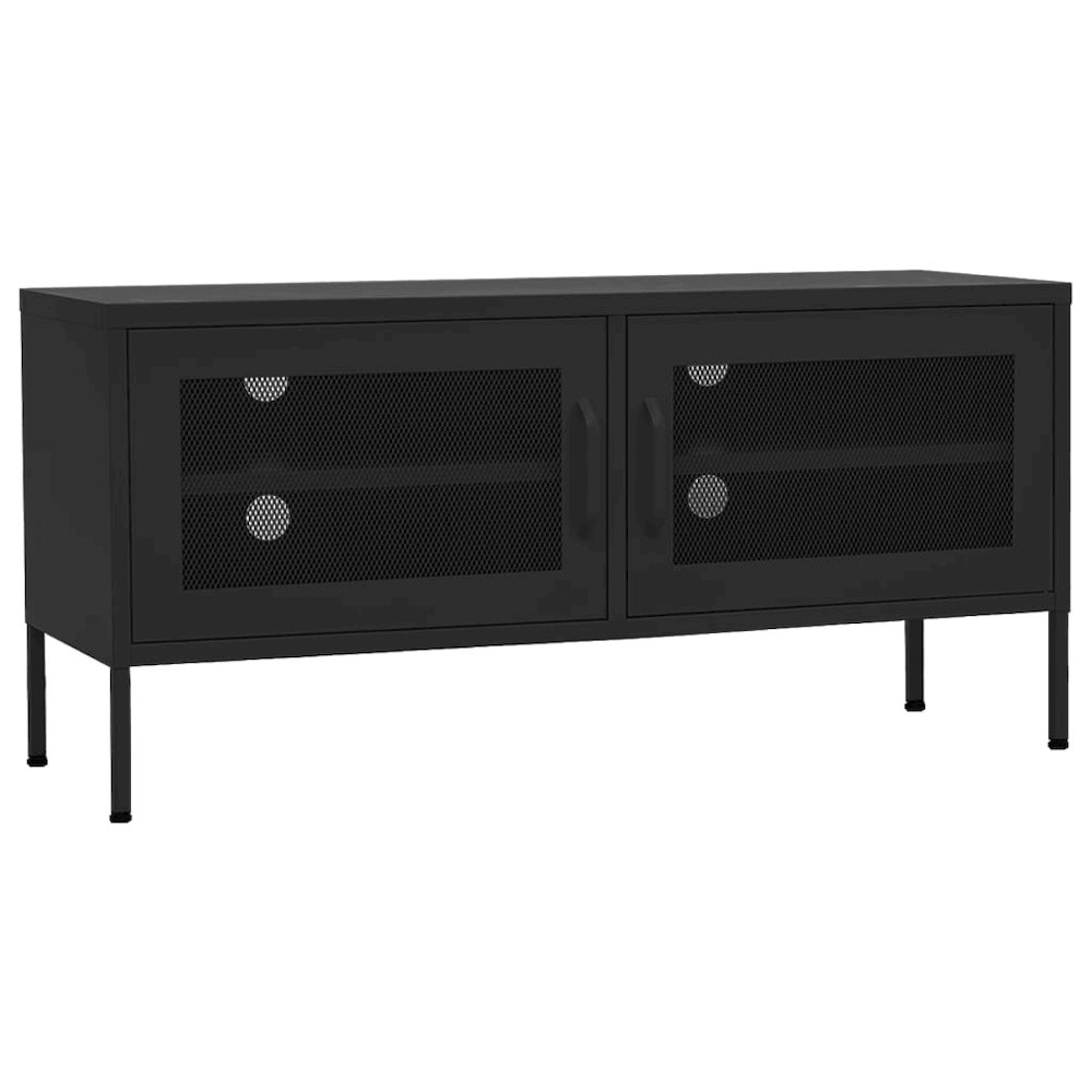 TV Cabinet Black Steel 41.3 x 13.8 x 19.7 in Levelers. Picture 2