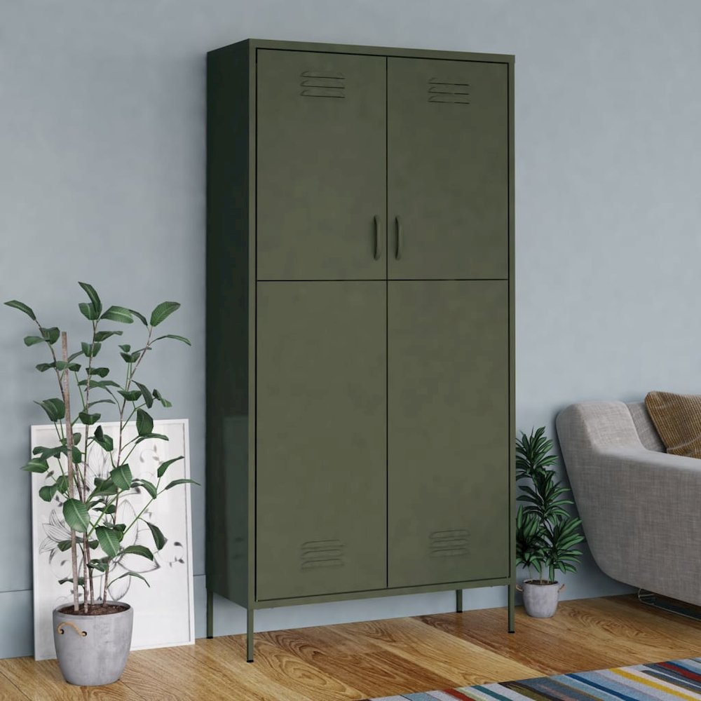 Wardrobe Olive Green 35.4"x19.7"x70.9" Steel. Picture 1