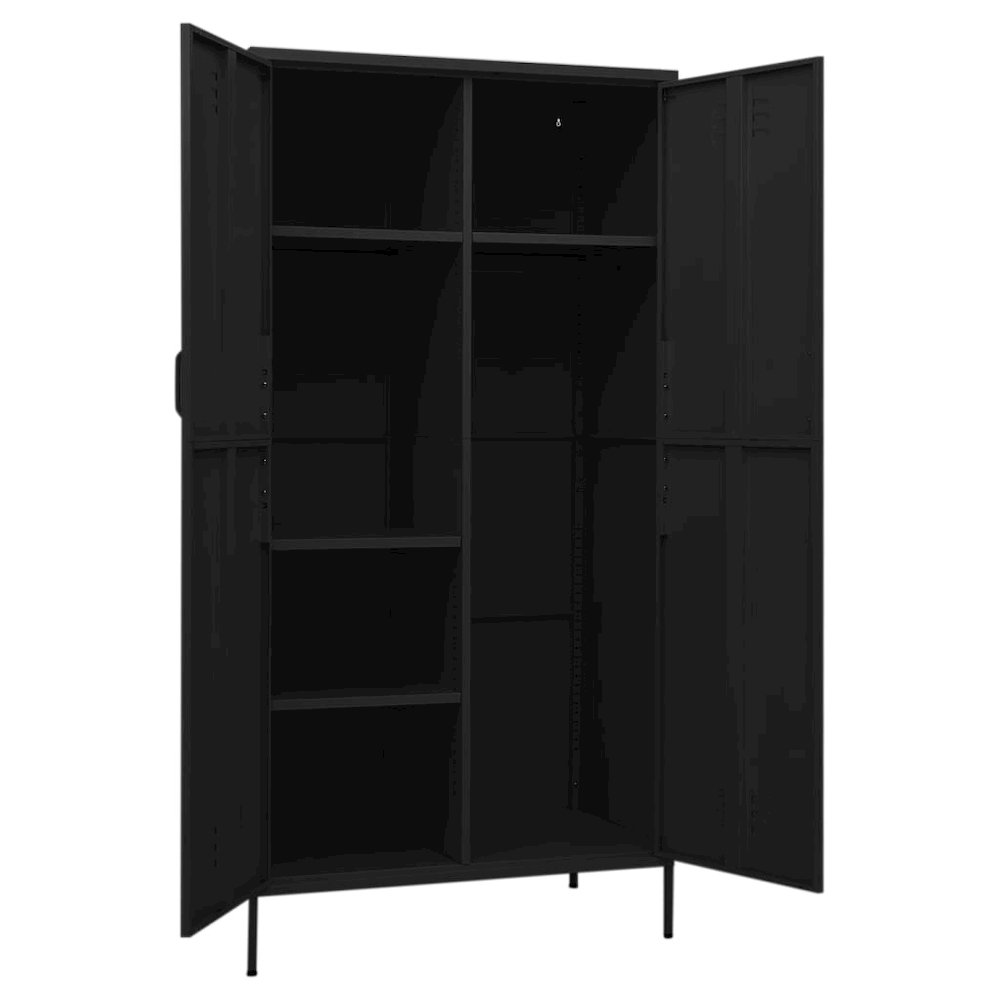 Wardrobe Black Steel Large Wardrobe Rectangular Modern. Picture 6