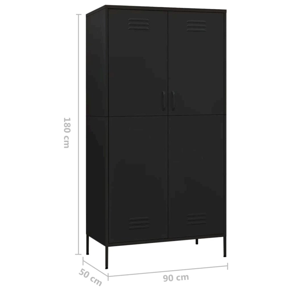 Wardrobe Black Steel Large Wardrobe Rectangular Modern. Picture 10