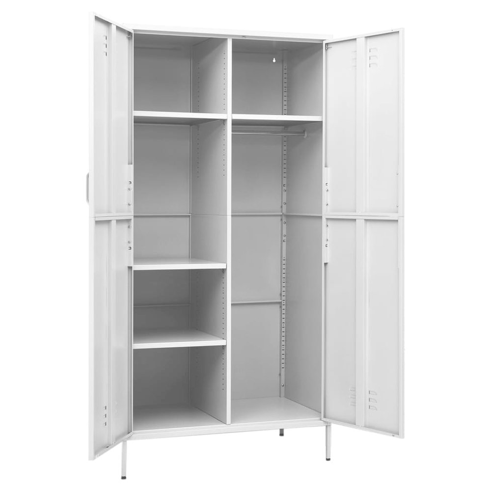 Wardrobe White Steel Medium Height-Adjustable Shelves Wardrobe. Picture 6