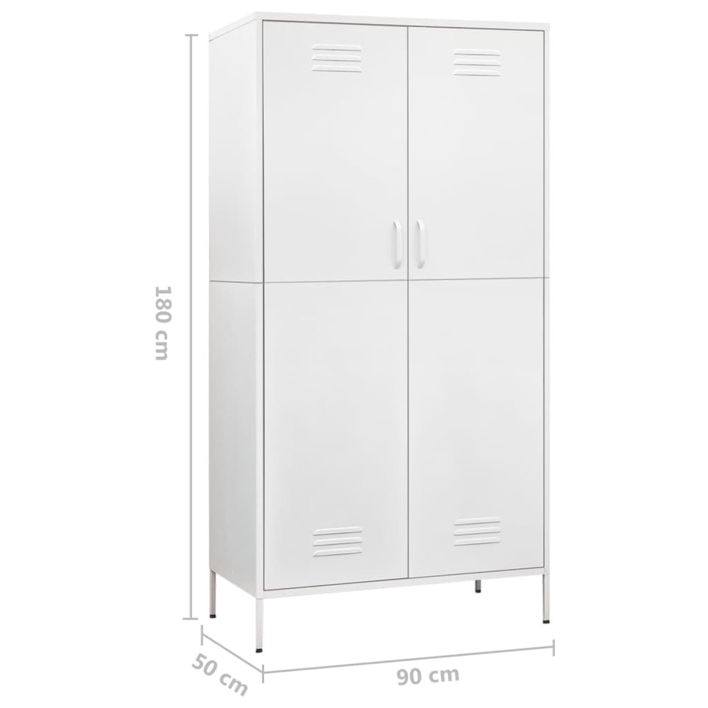 Wardrobe White Steel Medium Height-Adjustable Shelves Wardrobe. Picture 10