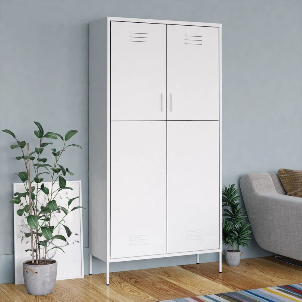 Wardrobe White Steel Medium Height-Adjustable Shelves Wardrobe. Picture 1