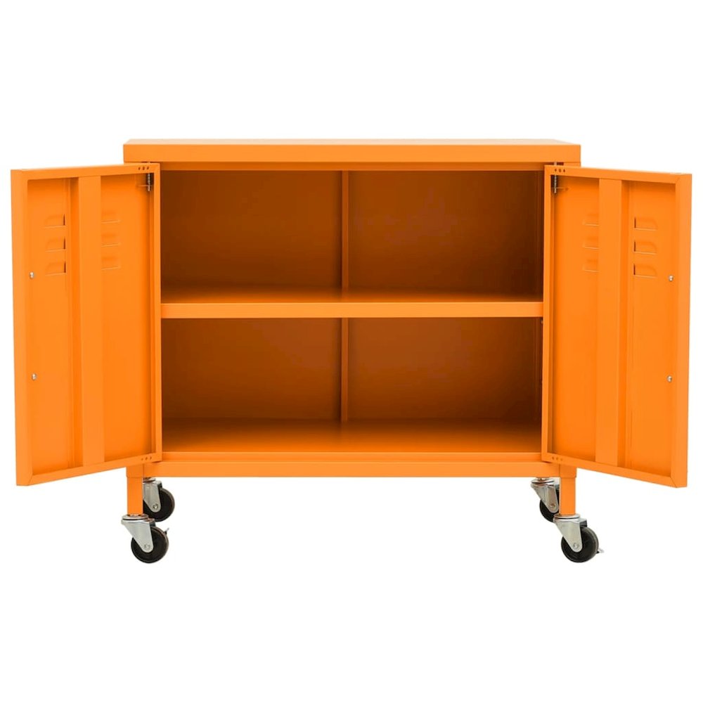 Storage Cabinet Orange Steel Medium Height-Adjustable Shelves. Picture 6