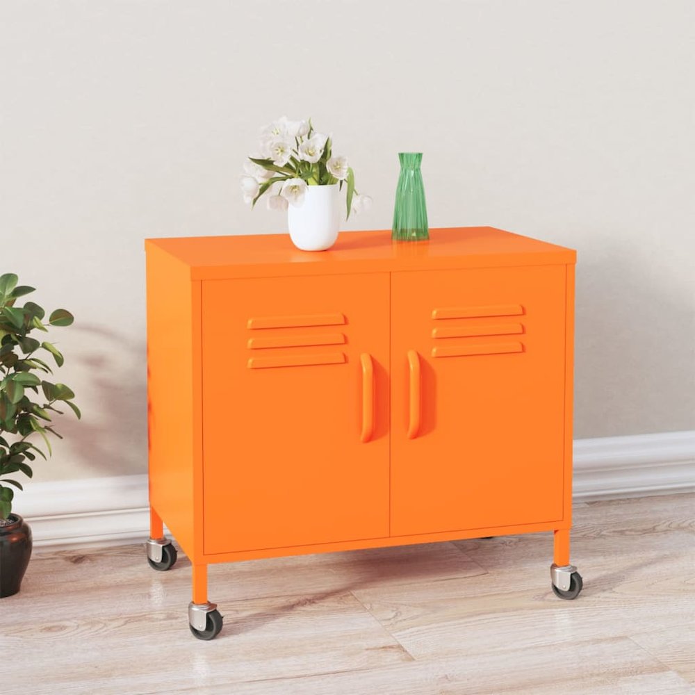 Storage Cabinet Orange Steel Medium Height-Adjustable Shelves. Picture 1