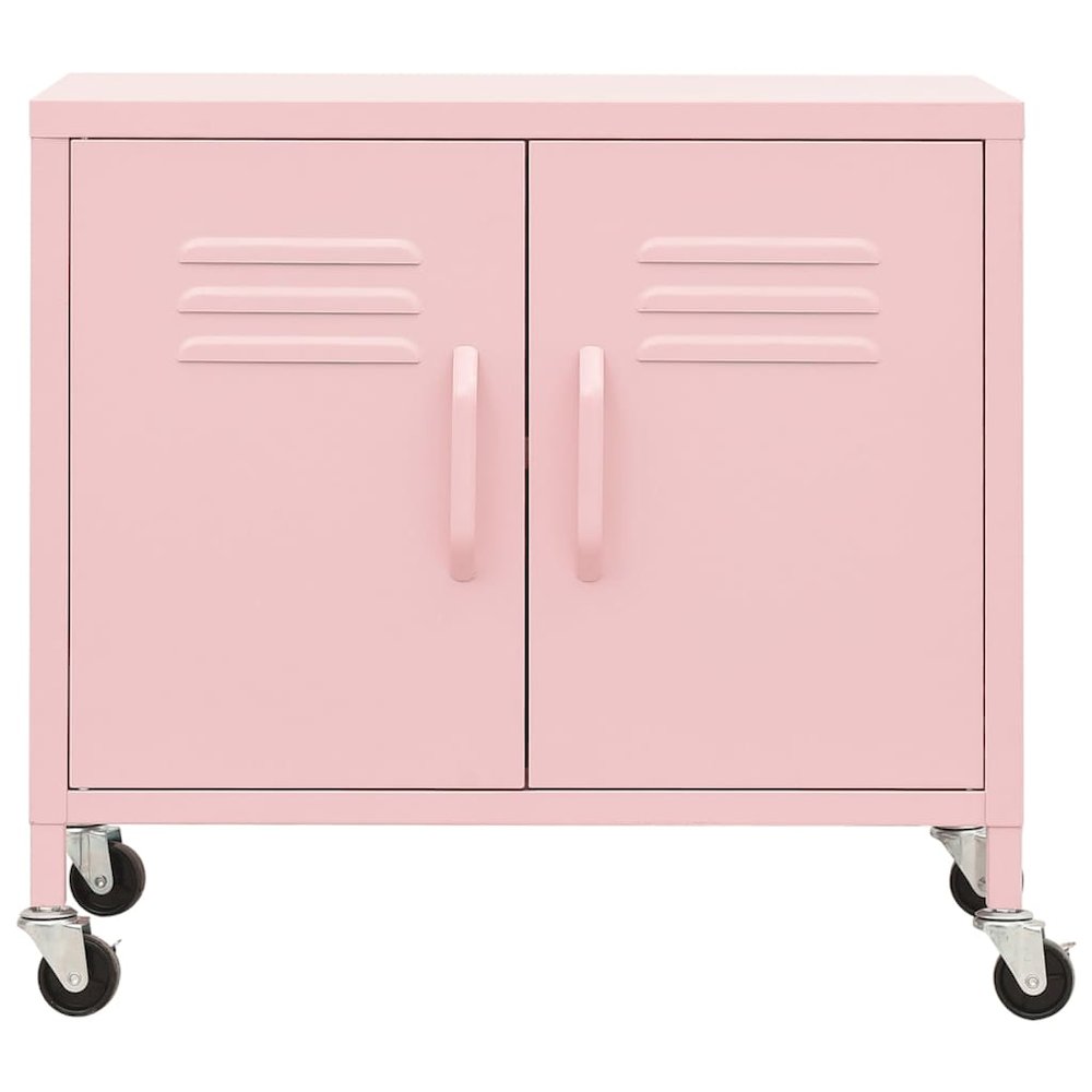Storage Cabinet Pink Steel Compact Storage Cabinet Rectangular. Picture 3