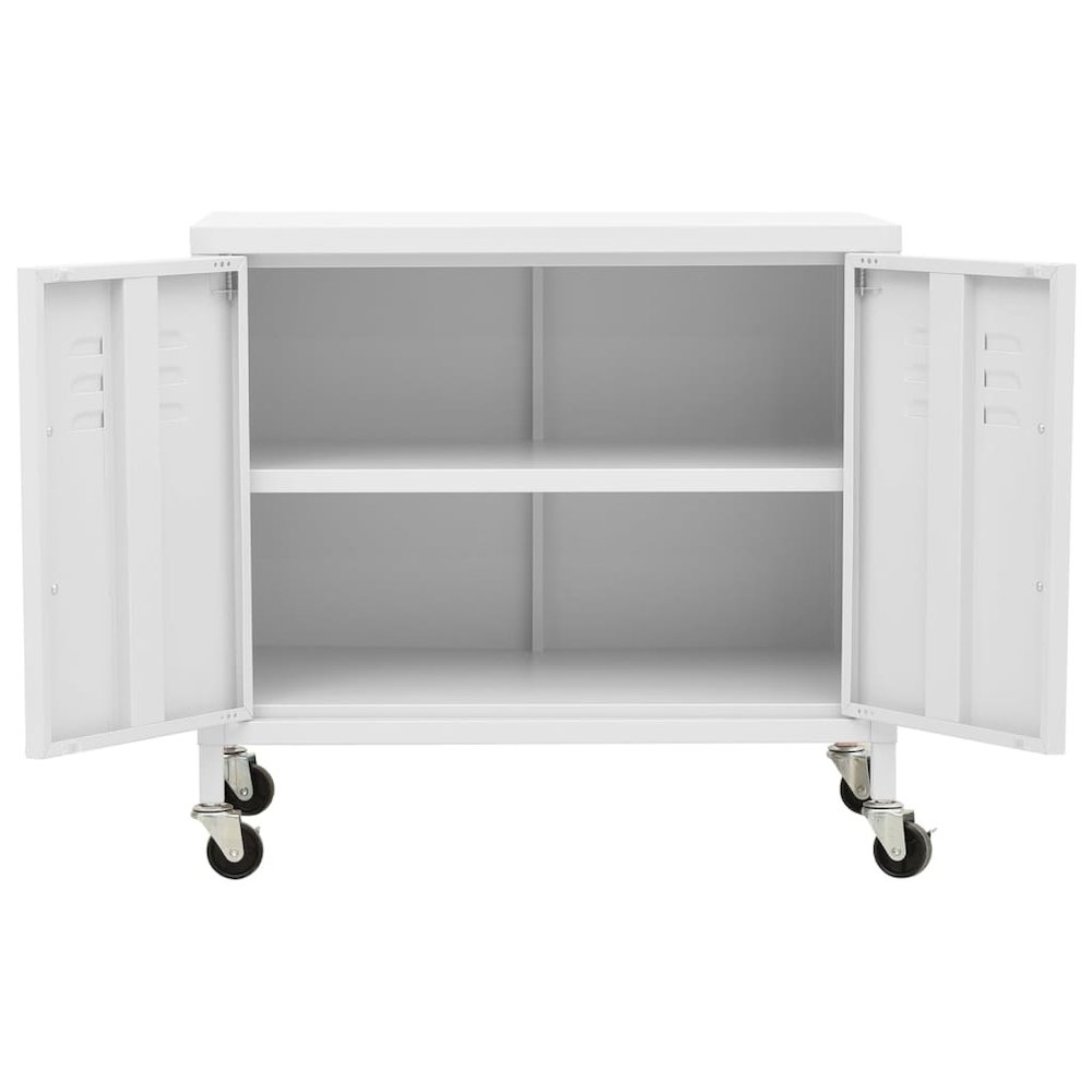 Storage Cabinet White Steel Medium Lockable wheels. Picture 6