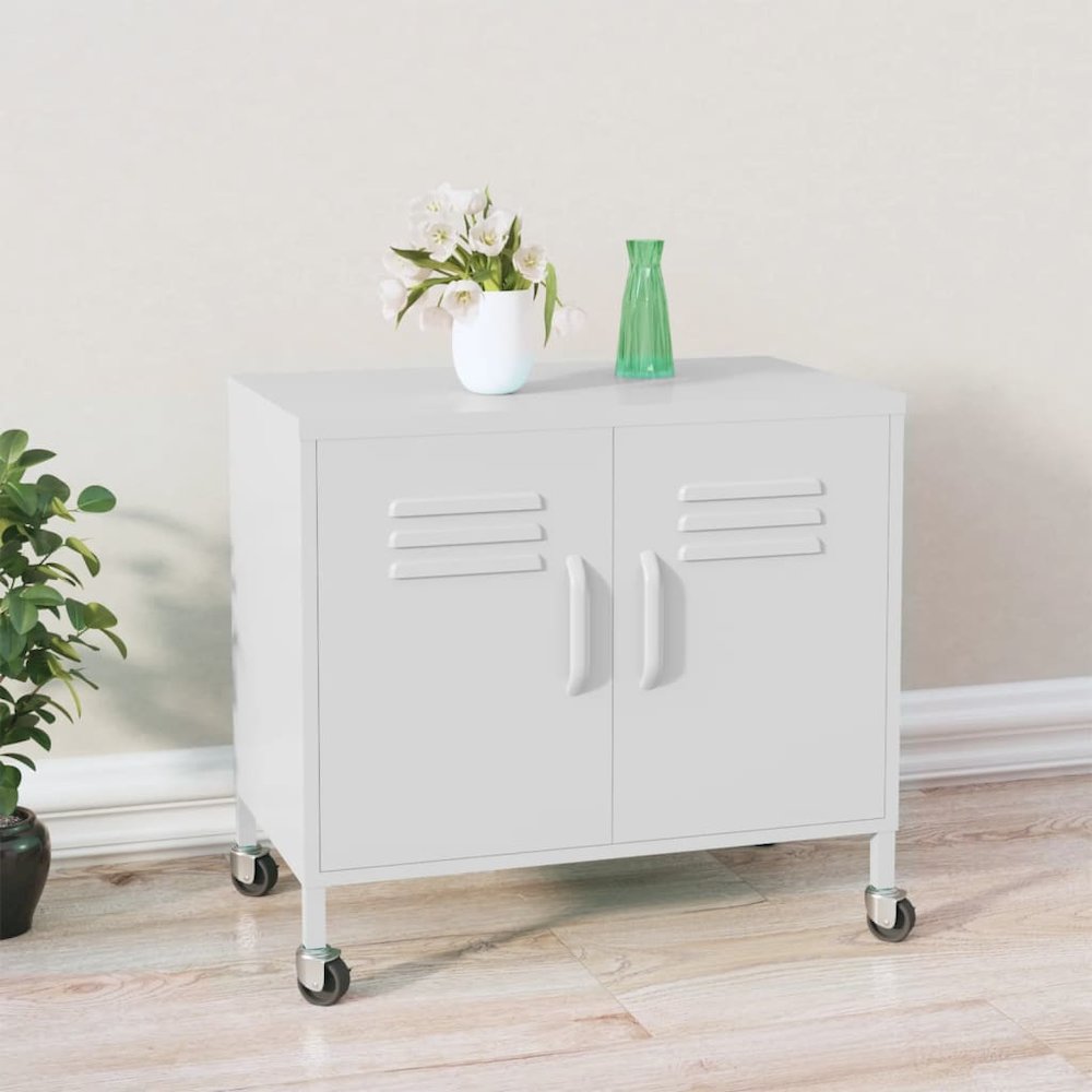 Storage Cabinet White Steel Medium Lockable wheels. Picture 1