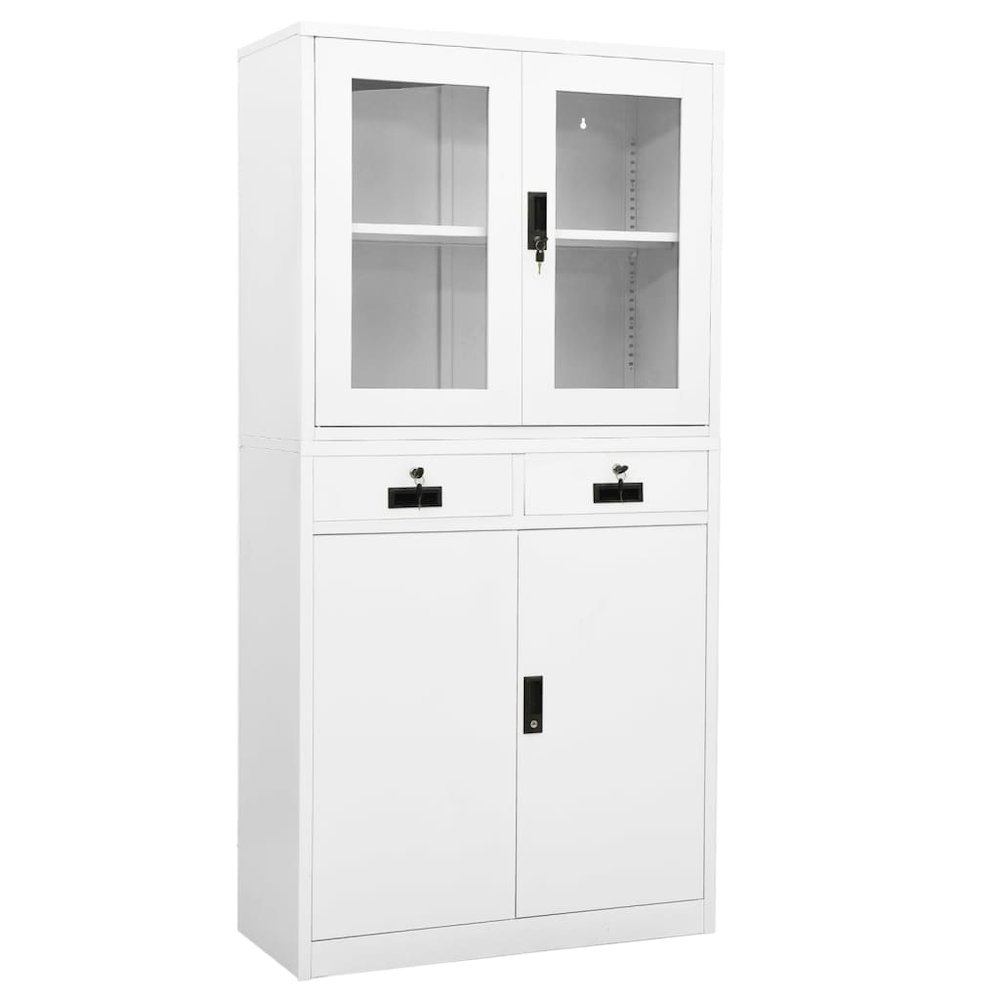 Office Cabinet White Steel and tempered glass 35.4 x 15.7 x 70.9 in. Picture 1