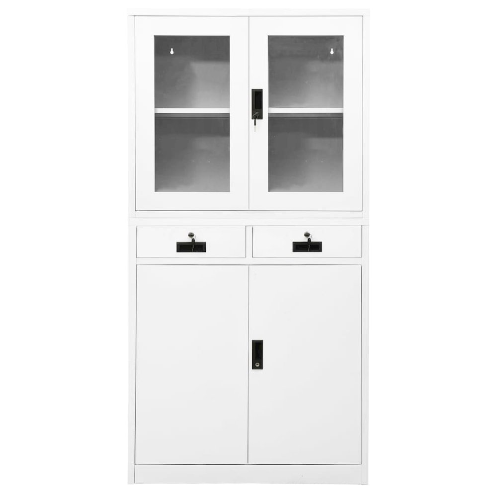 Office Cabinet White Steel and tempered glass 35.4 x 15.7 x 70.9 in. Picture 2