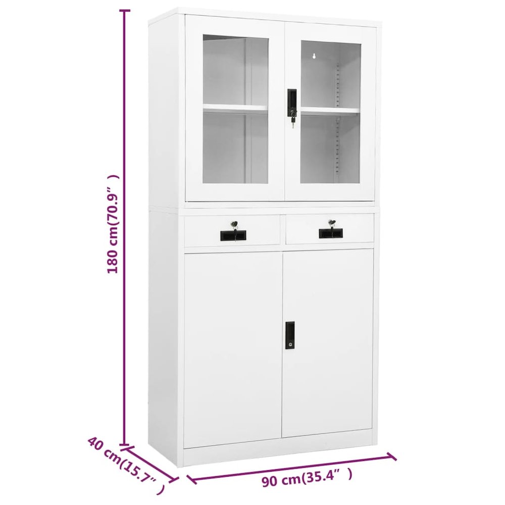 Office Cabinet White Steel and tempered glass 35.4 x 15.7 x 70.9 in. Picture 11