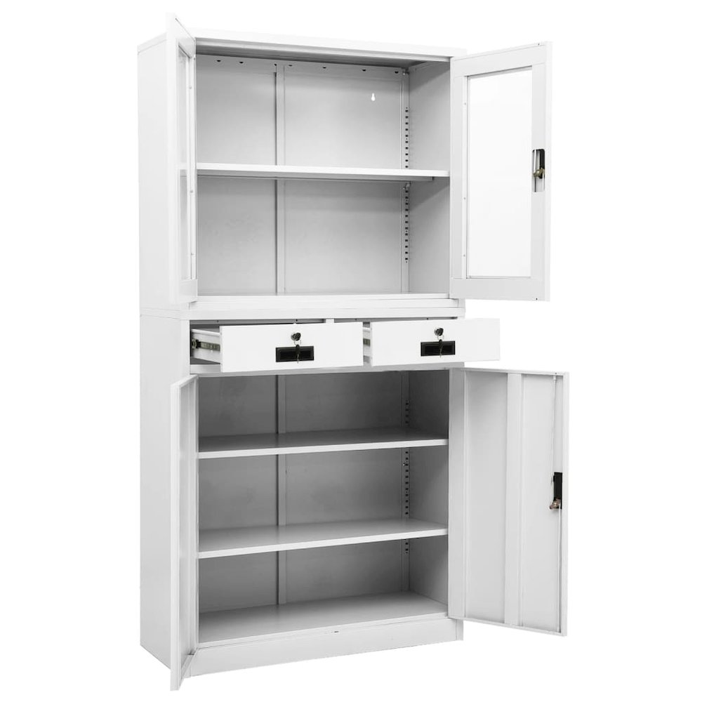 Office Cabinet White Steel and tempered glass 35.4 x 15.7 x 70.9 in. Picture 6