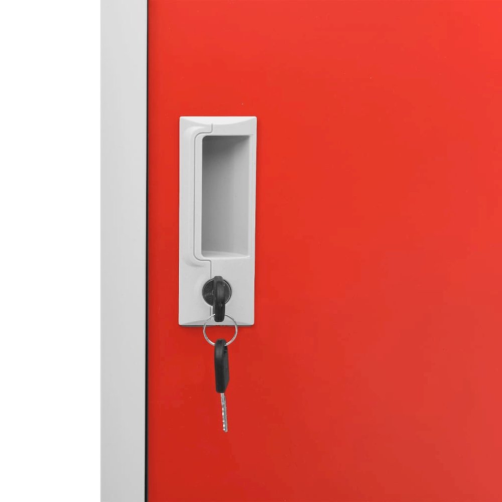 Locker Cabinet Light Grey and Red Steel Medium Locker Cabinet. Picture 6