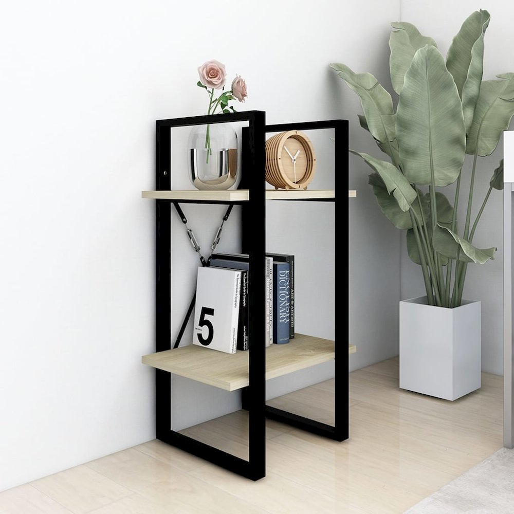 Book Cabinet Sonoma Oak, Black Engineered Wood, Metal Compact. Picture 3