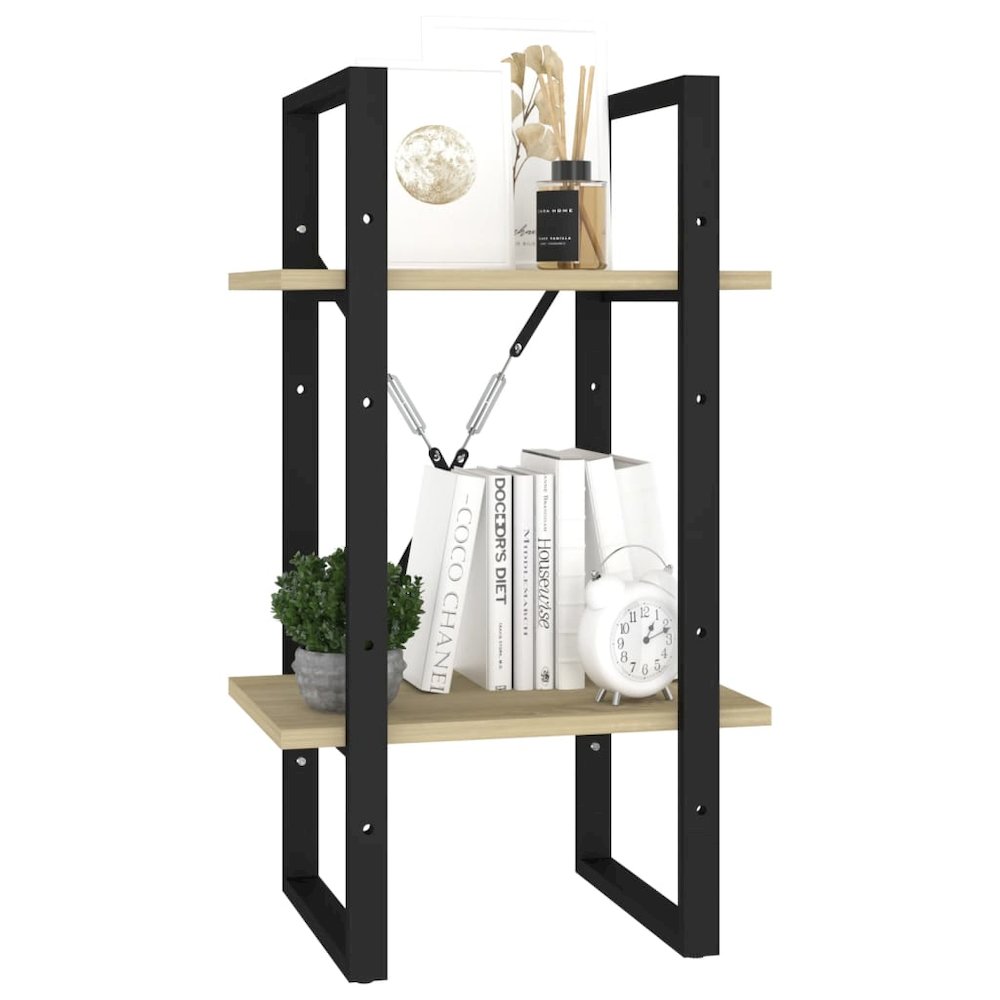 Book Cabinet Sonoma Oak, Black Engineered Wood, Metal Compact. Picture 4