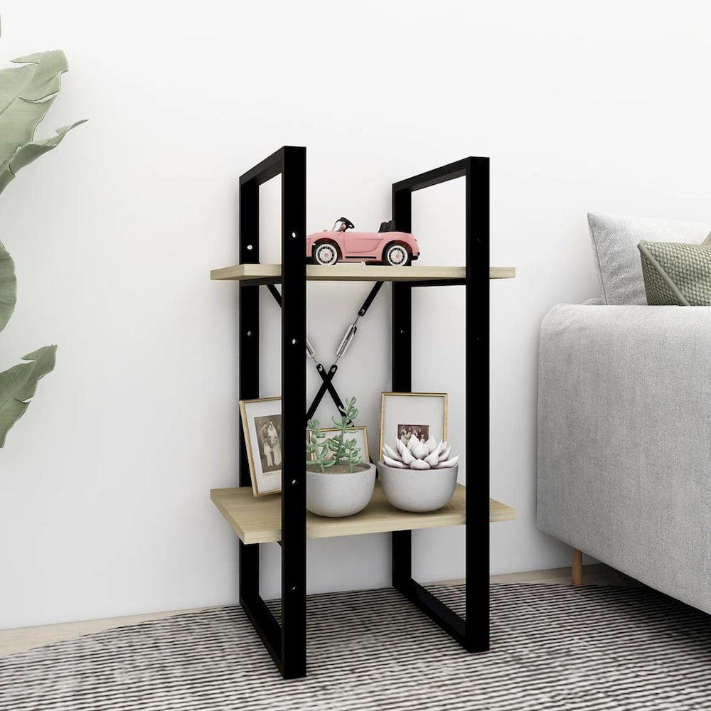 Book Cabinet Sonoma Oak, Black Engineered Wood, Metal Compact. Picture 1