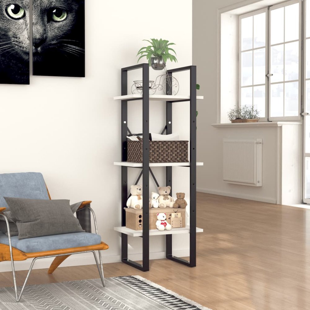 Book Cabinet White Engineered wood and metal Small Book Cabinet. Picture 3
