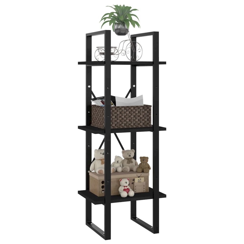 Book Cabinet Black Engineered wood, metal Three-Tier Book Cabinet. Picture 5