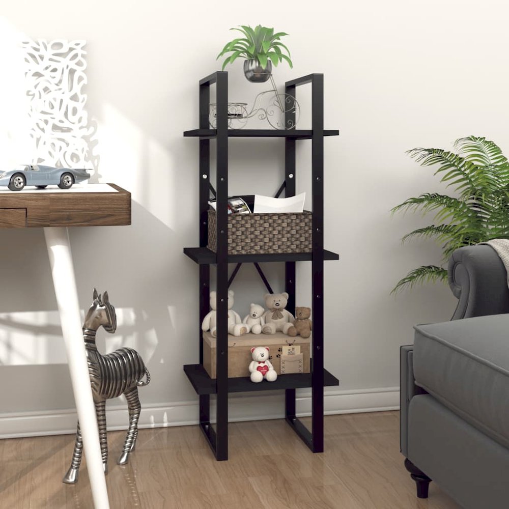 Book Cabinet Black Engineered wood, metal Three-Tier Book Cabinet. Picture 6