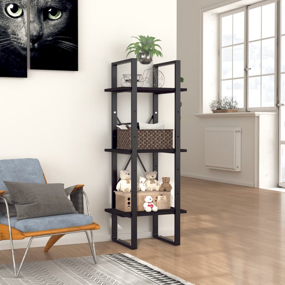 Book Cabinet Black Engineered wood, metal Three-Tier Book Cabinet. Picture 1
