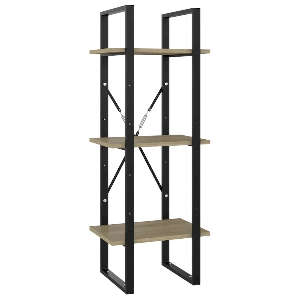 Book Cabinet Sonoma oak, Black Engineered wood, Metal Medium. Picture 2