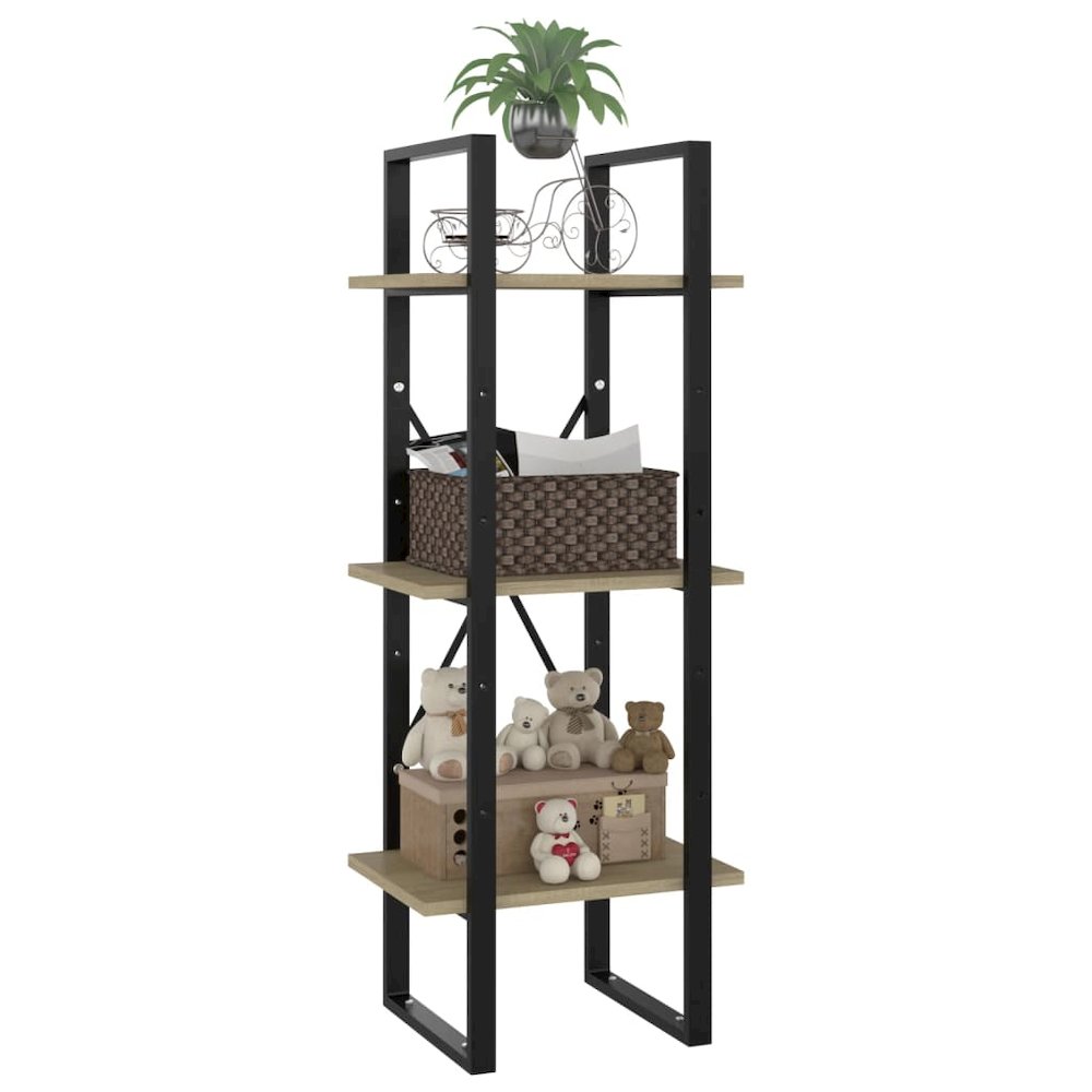 Book Cabinet Sonoma oak, Black Engineered wood, Metal Medium. Picture 5