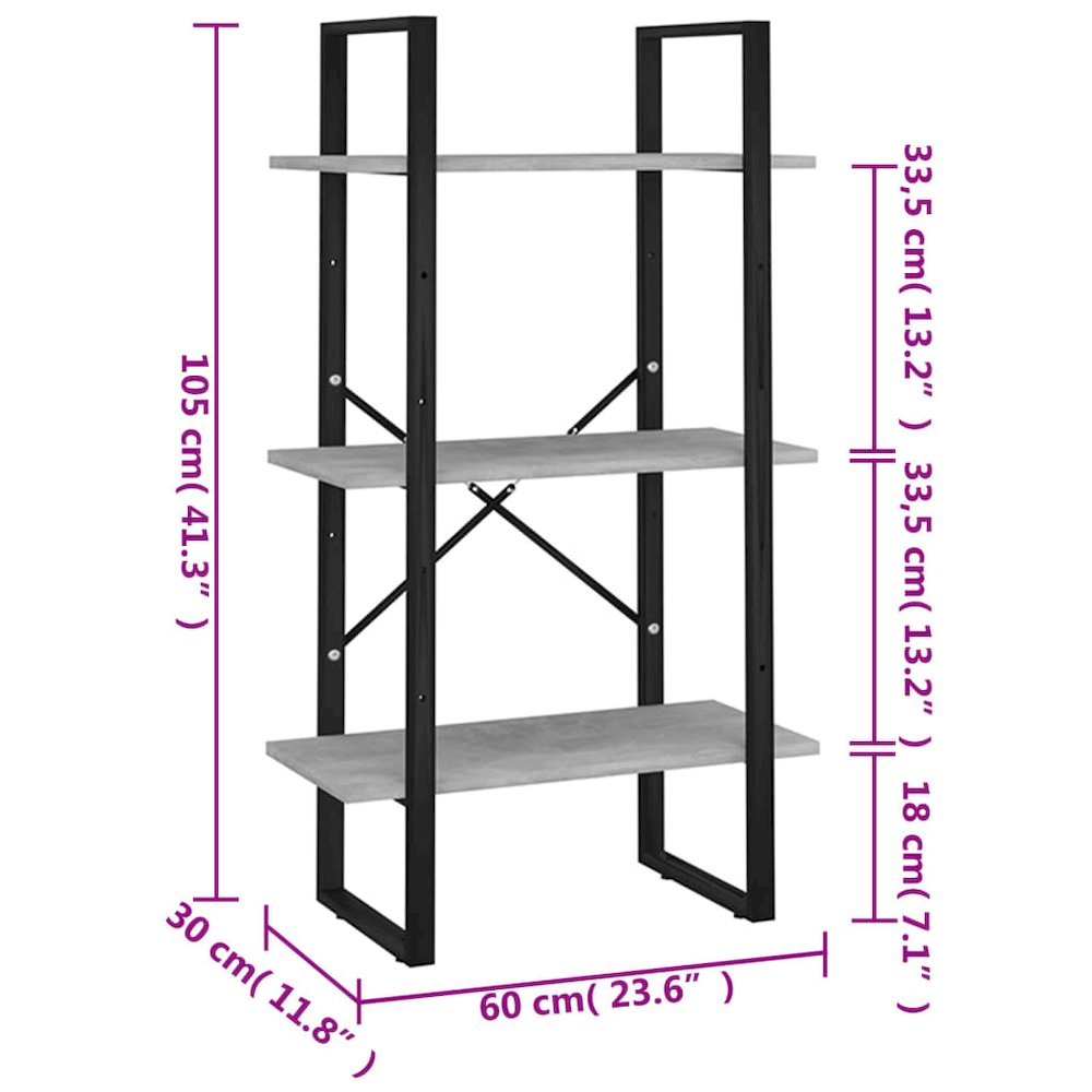 Storage Shelf Concrete Grey Metal, Engineered Wood. Picture 7