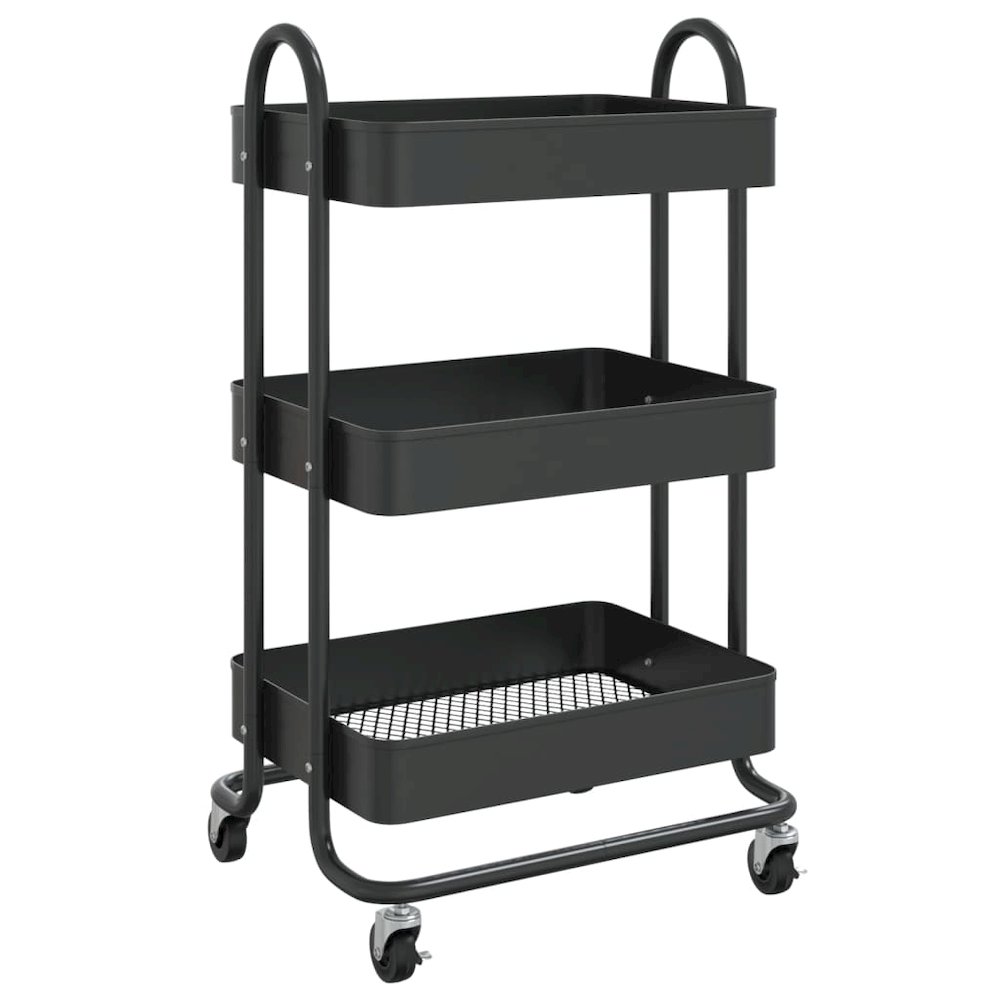 vidaXL 3-Tier Trolley Black 16.9"x13.4"x31.1" Steel. Picture 2