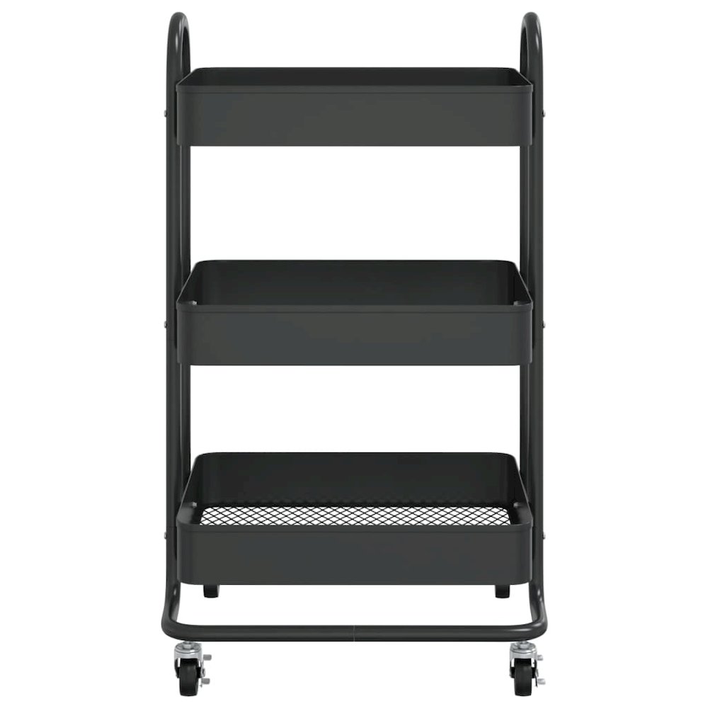 vidaXL 3-Tier Trolley Black 16.9"x13.4"x31.1" Steel. Picture 3
