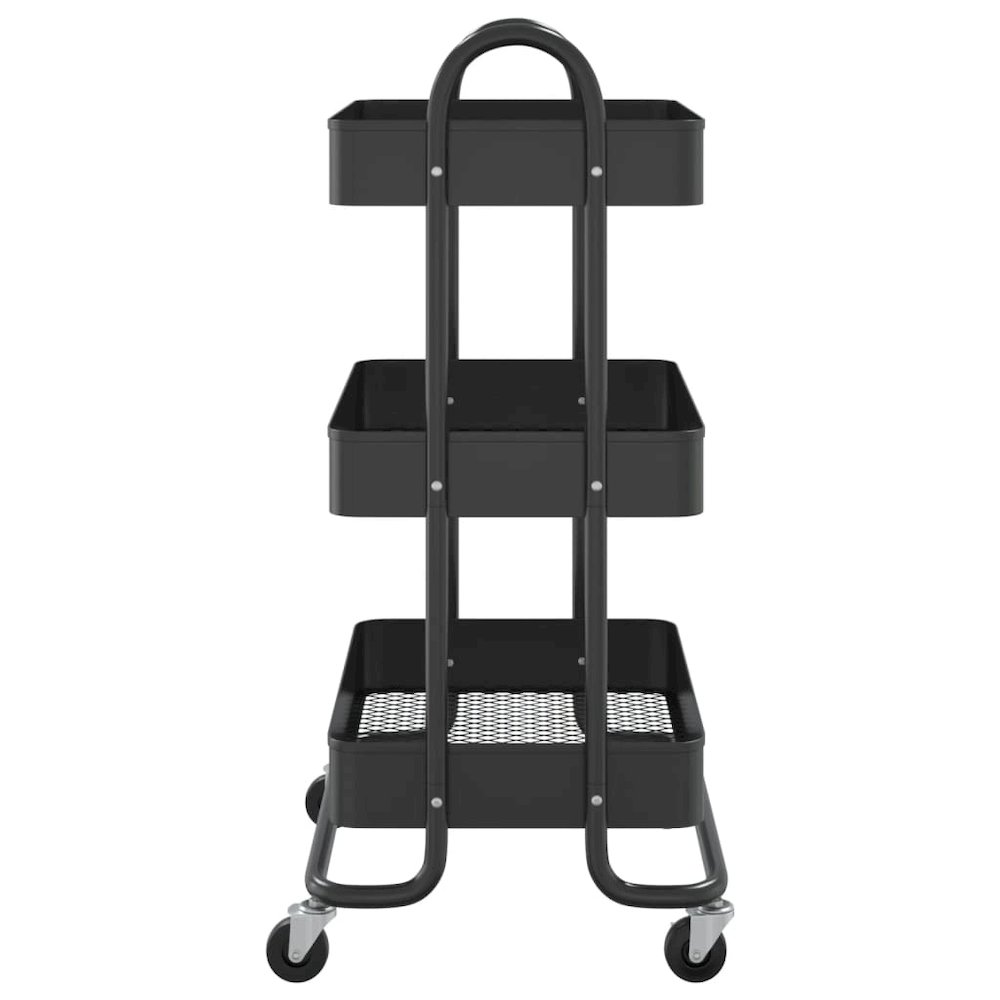 vidaXL 3-Tier Trolley Black 16.9"x13.4"x31.1" Steel. Picture 4