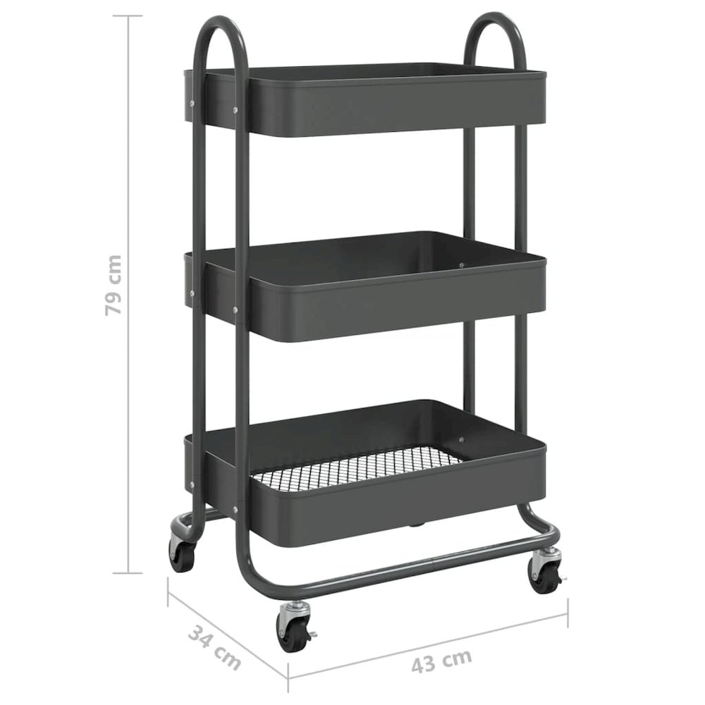 vidaXL 3-Tier Trolley Anthracite 16.9"x13.4"x31.1" Steel. Picture 7