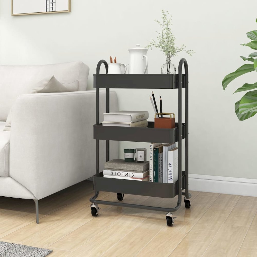 vidaXL 3-Tier Trolley Anthracite 16.9"x13.4"x31.1" Steel. Picture 1