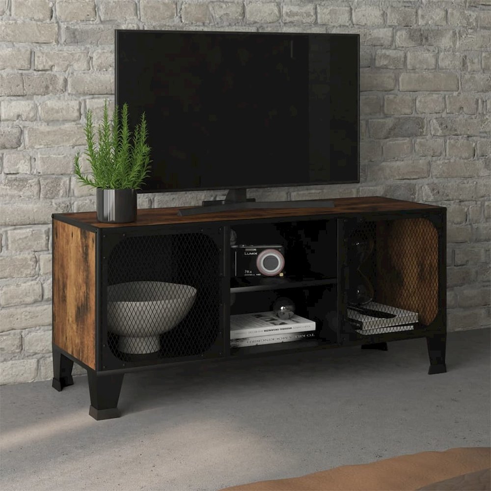 TV Cabinet Rustic brown MDF, Metal Large Rustic Brown TV Cabinet. Picture 1