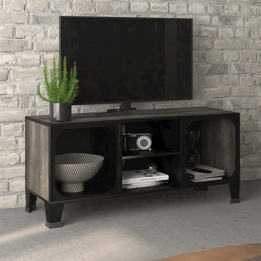 TV Cabinet Grey MDF 41.3 in TV Cabinet Rectangular Industrial. Picture 1